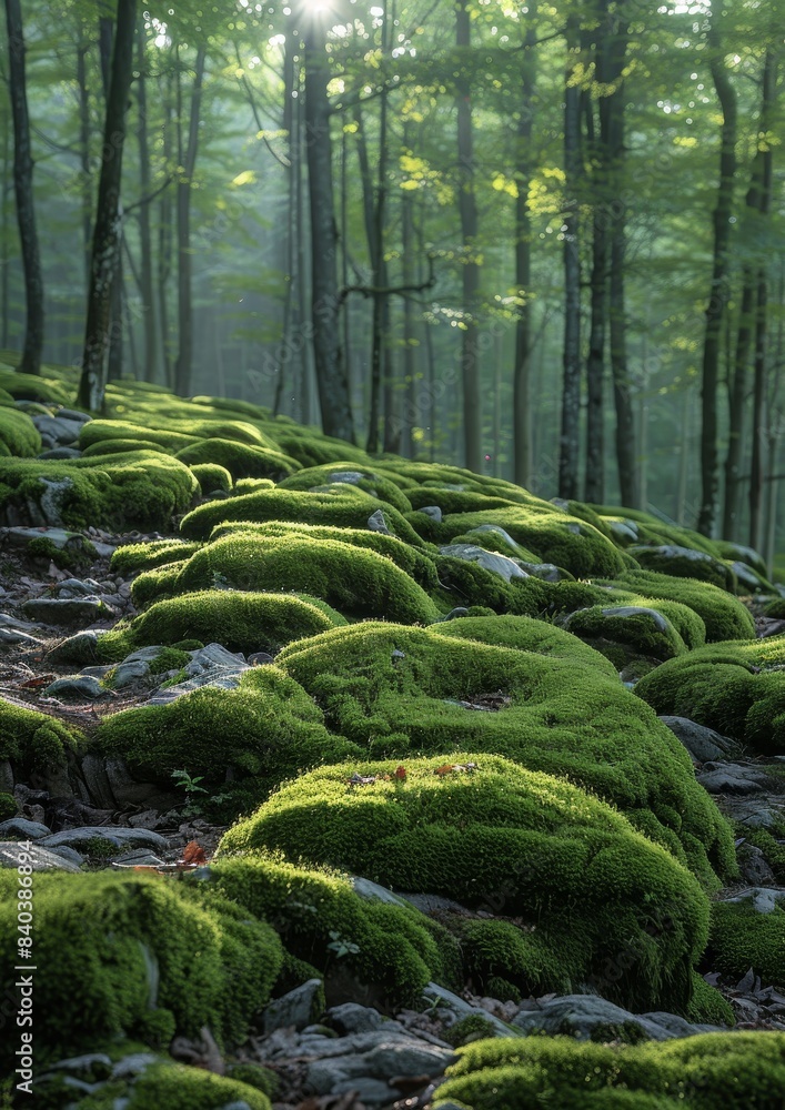 Moss-covered rocks in a serene woodland, showcasing natural textures. Moss-covered rocks in a serene woodland, showcasing natural textures.