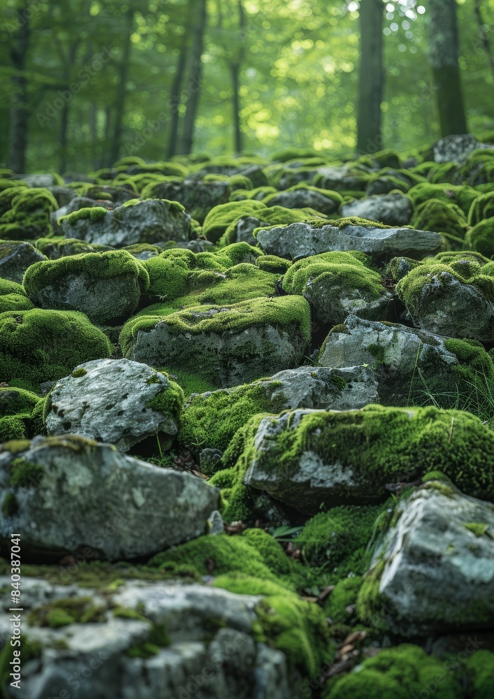 Moss-covered rocks in a serene woodland, showcasing natural textures. Moss-covered rocks in a serene woodland, showcasing natural textures.