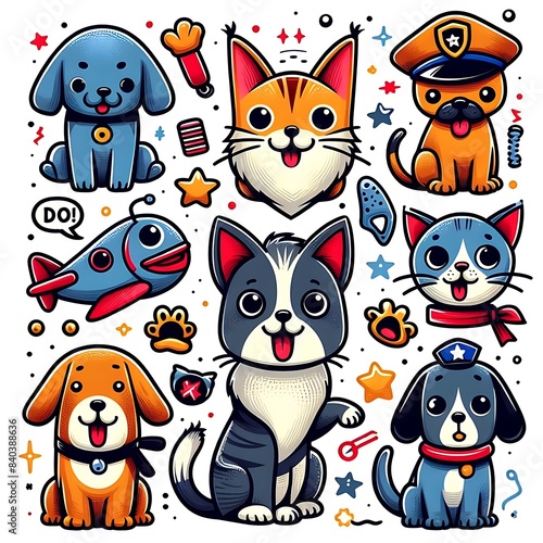 A group of cartoon animals eyecat design drawing graphicching optimized unique vector. photo