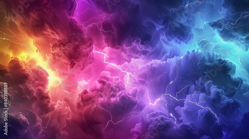 mesmerizing rainbow lightning storm vibrant colorful clouds and electric bolts abstract digital art