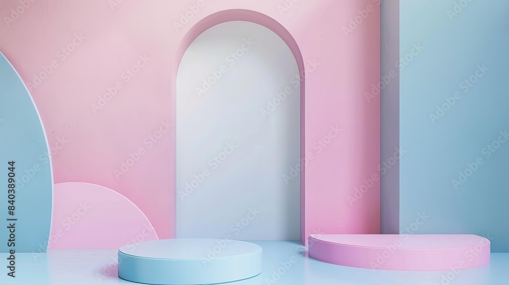 minimalist abstract shapes in pastel pink and blue concept art