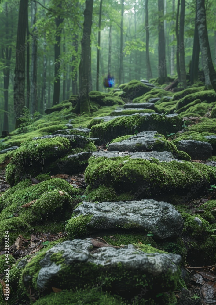 Moss-covered rocks in a serene woodland, showcasing natural textures. Moss-covered rocks in a serene woodland, showcasing natural textures.