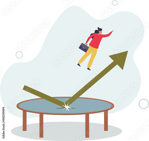 Stock market rebound, overcome business down fall and grow up profit or leadership and achievement.flat vector illustration.