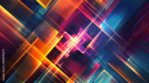 Trendy simple square colorful gradient abstract background with dynamic square line light glow effect.