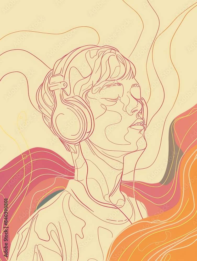 Abstract illustration of a person enjoying music with headphones Abstract illustration of a person enjoying music with headphones
