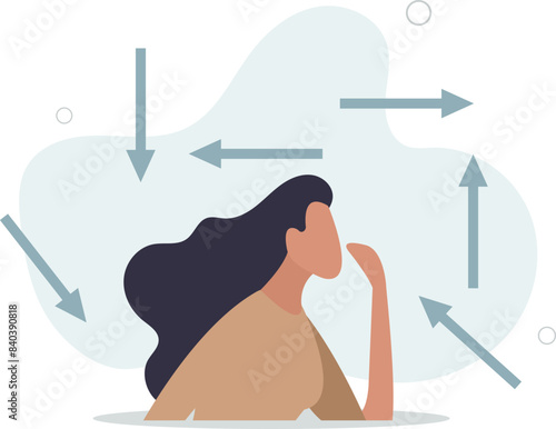 businesswoman thinking and make business decisions.flat vector illustration.