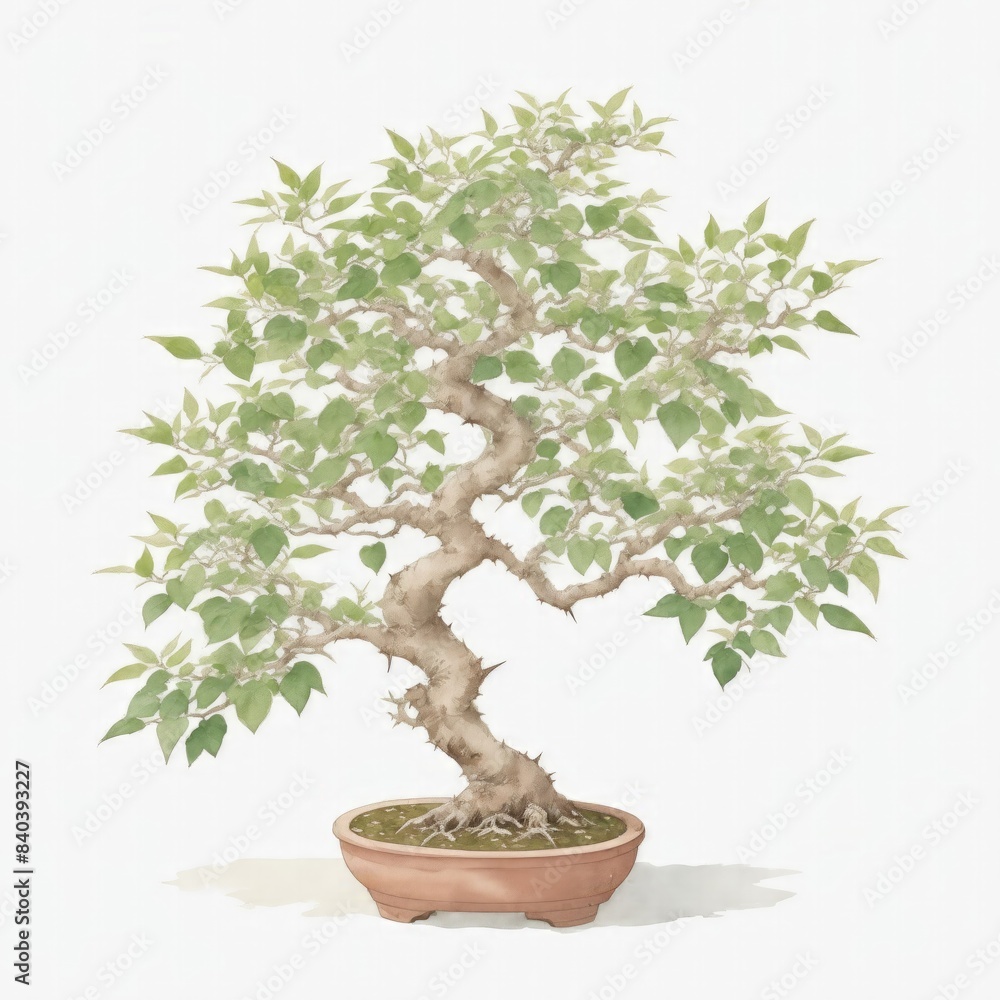 Illustration of jasmine bonsai in the style of watercolor on a white background Illustration of jasmine bonsai in the style of watercolor on a white background