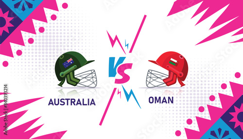 Australia and Oman match Illustration. AUS vs OM vector illustration for international cricket match tournaments. OM vs AUS. Vector EPS format