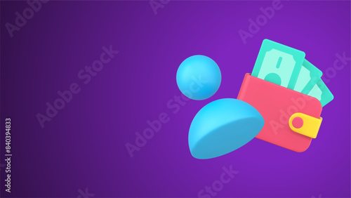 Personal earnings salary wealth with cash money dollar into wallet 3d icon vector illustration
