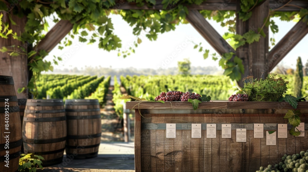 Vineyard Bliss Blank Business Cards on Oak Barrels in Rustic Tasting Room with Panoramic Grapevine View Vineyard Bliss Blank Business Cards on Oak Barrels in Rustic Tasting Room with Panoramic Grapevine View