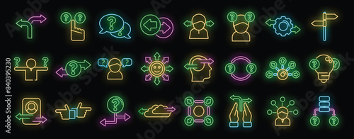 Ambiguity icons set outline vector. Data analysis. Arrow business neon color on black