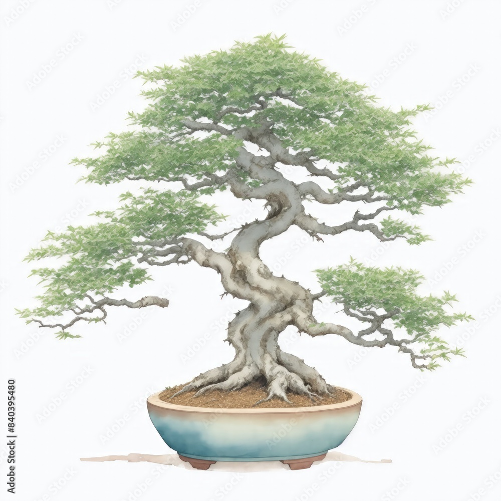 Illustration of money tree bonsai in the style of watercolor on a white background Illustration of money tree bonsai in the style of watercolor on a white background
