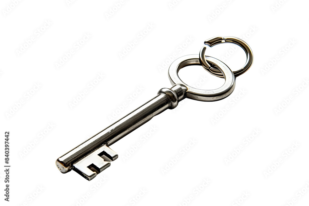 Antique Silver Key with Keyring Isolated on White Background Antique Silver Key with Keyring Isolated on White Background