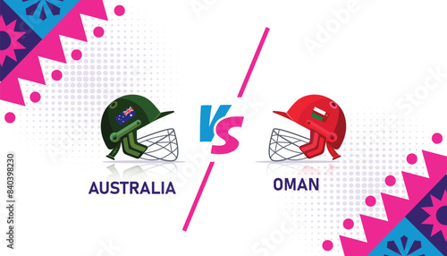 Australia and Oman match Illustration. AUS vs OM vector illustration for international cricket match tournaments. OM vs AUS. Vector EPS format