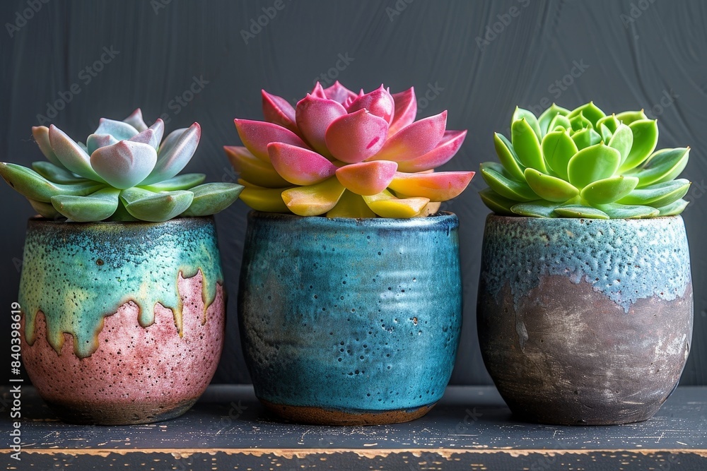 Succulent plants in trendy pots, perfect for home decor concepts. Succulent plants in trendy pots, perfect for home decor concepts.