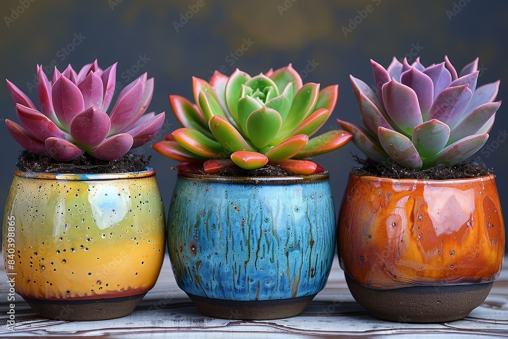 Succulent plants in trendy pots, perfect for home decor concepts. Succulent plants in trendy pots, perfect for home decor concepts.
