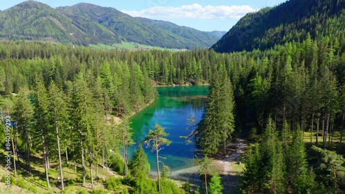 Grüner See in Spring, Styria, Austria, Drone Footage, Aerial View