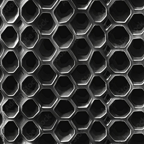 Black and white macro photo of a fractal-like pattern  composed of tiny repeating triangles and hexagons  illustrating the beauty and complexity of geometric shapes. Minimal pattern banner wallpaper 