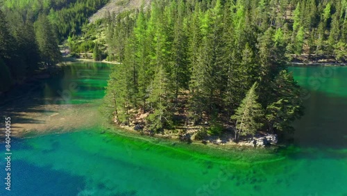 Grüner See in Spring, Styria, Austria, Drone Footage, Aerial View