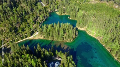 Grüner See in Spring, Styria, Austria, Drone Footage, Aerial View