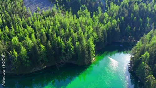 Grüner See in Spring, Styria, Austria, Drone Footage, Aerial View