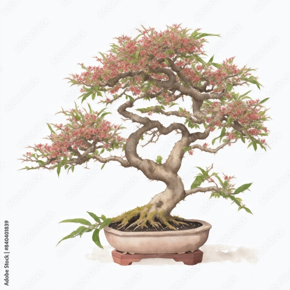 Illustration of surinam Cherry bonsai in the style of watercolor on a white background Illustration of surinam Cherry bonsai in the style of watercolor on a white background