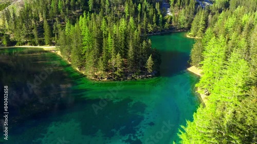 Grüner See in Spring, Styria, Austria, Drone Footage, Aerial View