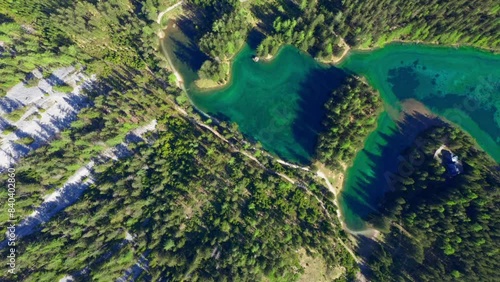 Grüner See in Spring, Styria, Austria, Panoramic View, Drone Footage