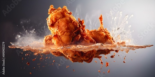 Fried Chicken Suspended Against a Plain Background. Concept Food Photography, Creative Composition, Contrasting Elements, Minimalist Style, Culinary Art photo