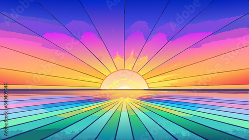 The image features a stunning gradient background that smoothly transitions through a range of vibrant colors.