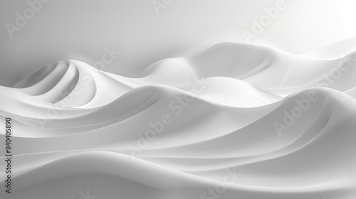 Abstract composition featuring flowing white wave surfaces on a clear background, evoking a sense of tranquility and elegance.