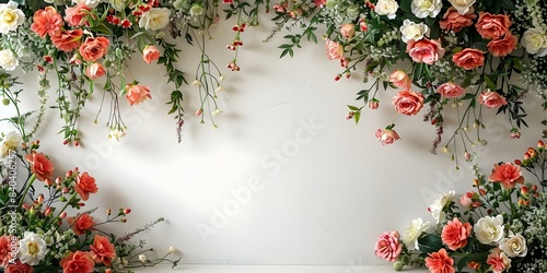 Floral Arrangement Flanking a White Wall. Concept Floral Arrangement, White Wall Background