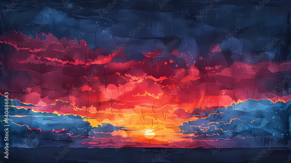 Retro evening fire cloud illustration poster background Retro evening fire cloud illustration poster background