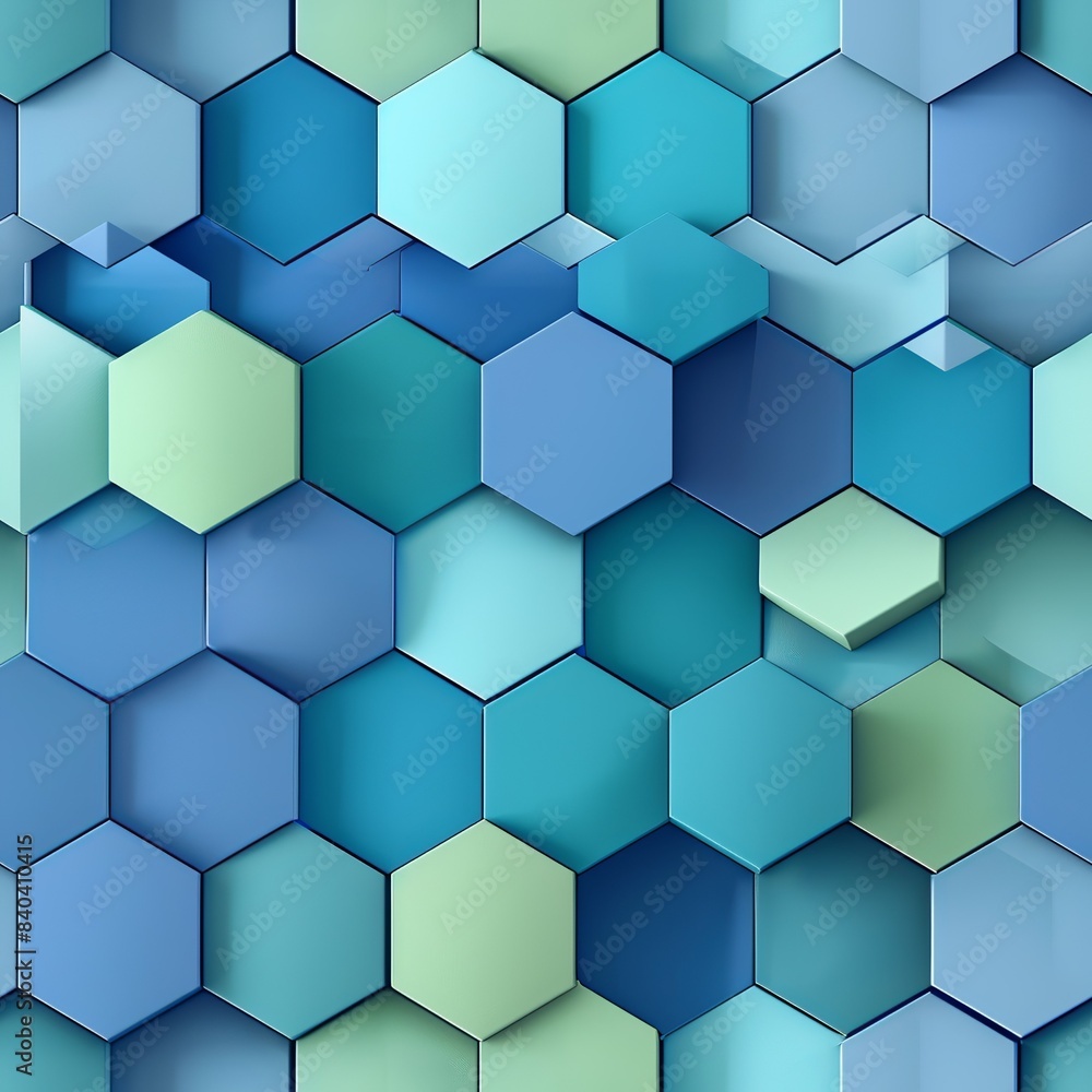 A vibrant 3D geometric wallpaper featuring overlapping hexagonal prisms in various shades of blue and green, creating a sense of depth and dimension. Minimal pattern banner wallpaper, simple A vibrant 3D geometric wallpaper featuring overlapping hexagonal prisms in various shades of blue and green, creating a sense of depth and dimension. Minimal pattern banner wallpaper, simple