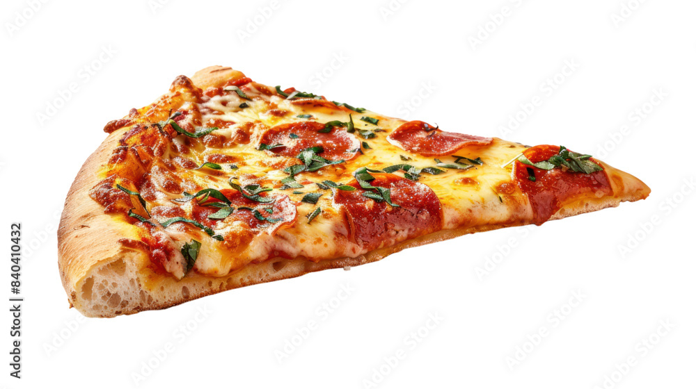 Pizza slice on solid white background, single object,transparent background Pizza slice on solid white background, single object,transparent background