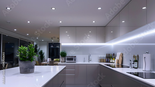 modern recessed lighting kitchen isolated on white background, cinematic, png photo