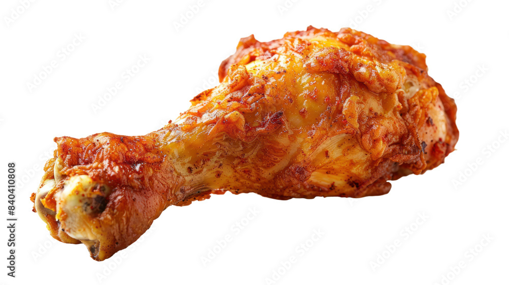 Fried chicken drumstick on solid white background, single object,transparent background Fried chicken drumstick on solid white background, single object,transparent background