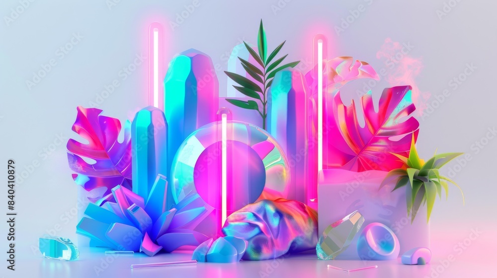 Digital illustration featuring a neon LED sculpture Digital illustration featuring a neon LED sculpture