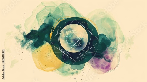 Digital illustration featuring a metaphysical enneagram symbol