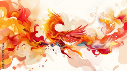 Digital illustration featuring a mythical phoenix