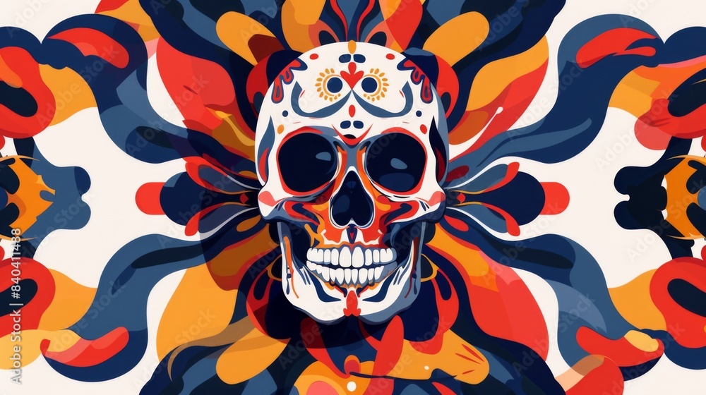 Digital illustration featuring a vibrant Mexican skull Digital illustration featuring a vibrant Mexican skull