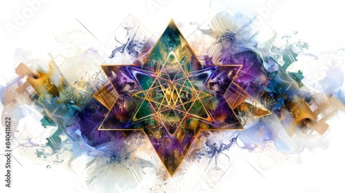Digital illustration featuring a metaphysical merkaba geometry