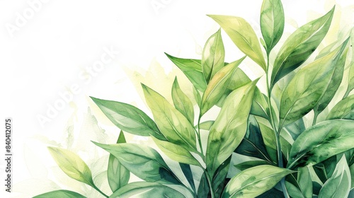 Wallpaper Mural watercolor Green leaves on a white background. The leaves are of different shapes and sizes. Torontodigital.ca