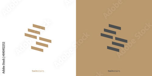 Twin Stairs Logo Designs. Letter or Initials S as Stairways with Modern Style. Staircase Architecture Interior Building Logo Design Template.