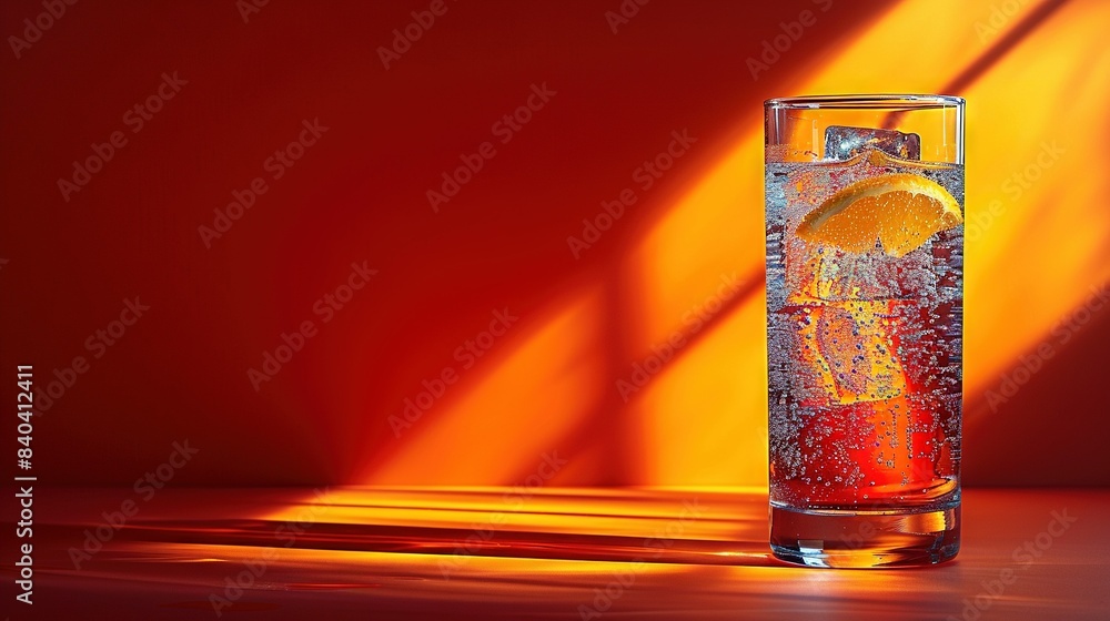 Glass with orange slice on the rim and lemon slice in the center Glass with orange slice on the rim and lemon slice in the center