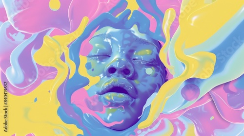Digital illustration featuring a surreal melting face © MoriMori