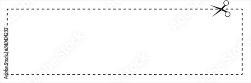 Cut here scissors line. Icon of scissors with dash line for paper, coupon and voucher. vector illustration. EPS 10/AI