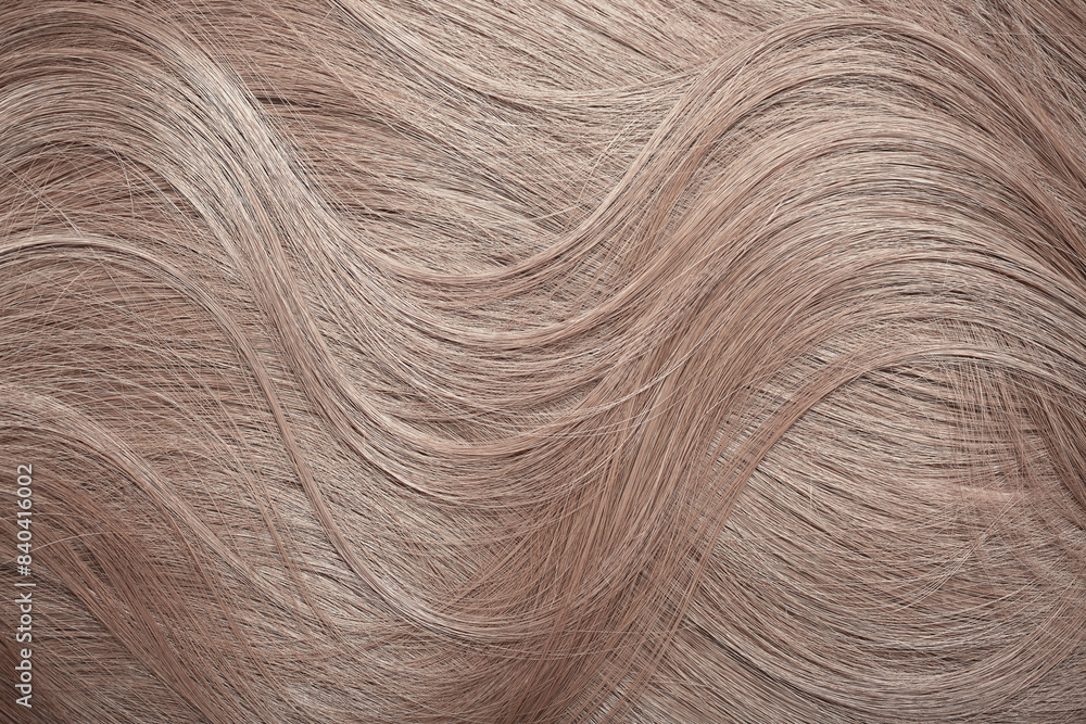 Naklejka premium Blond hair close-up as a background. Women's long light brown hair. Beautifully styled wavy shiny curls. Hair coloring. Hairdressing procedures, extension.