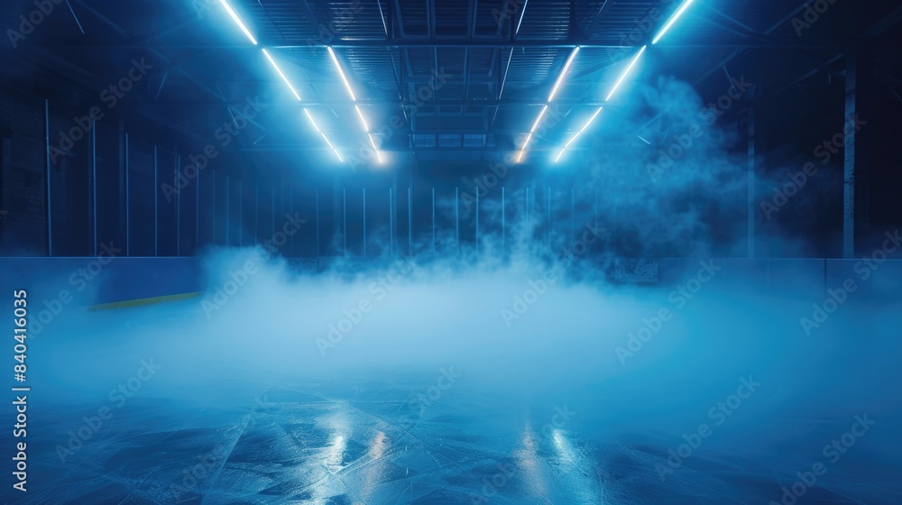 A large room filled with thick smoke, possibly from a fire or industrial accident