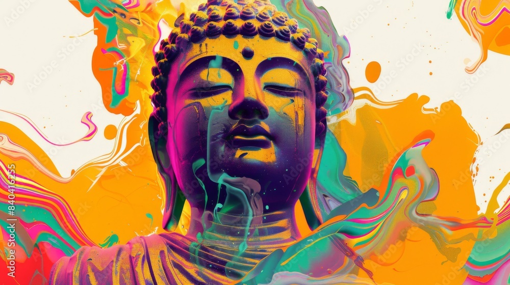 Digital illustration featuring a transcendent buddha statue Digital illustration featuring a transcendent buddha statue